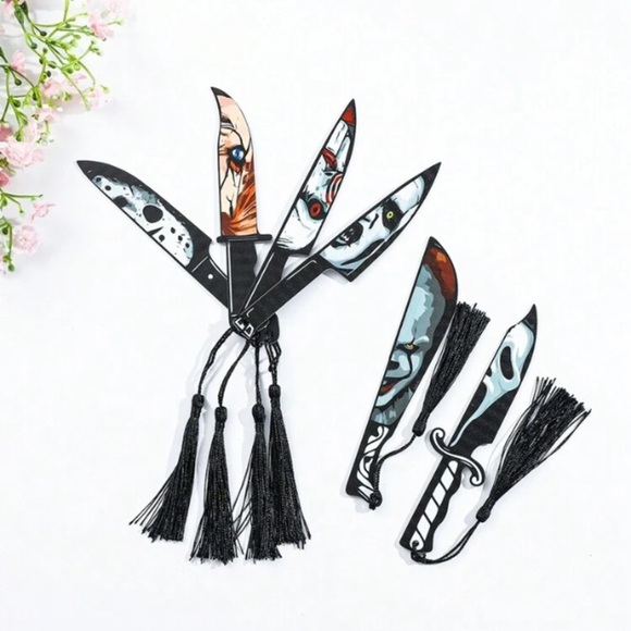 Red black white Pennywise Ghostface Bookmarks with tassels Halloween gift - Picture 2 of 3